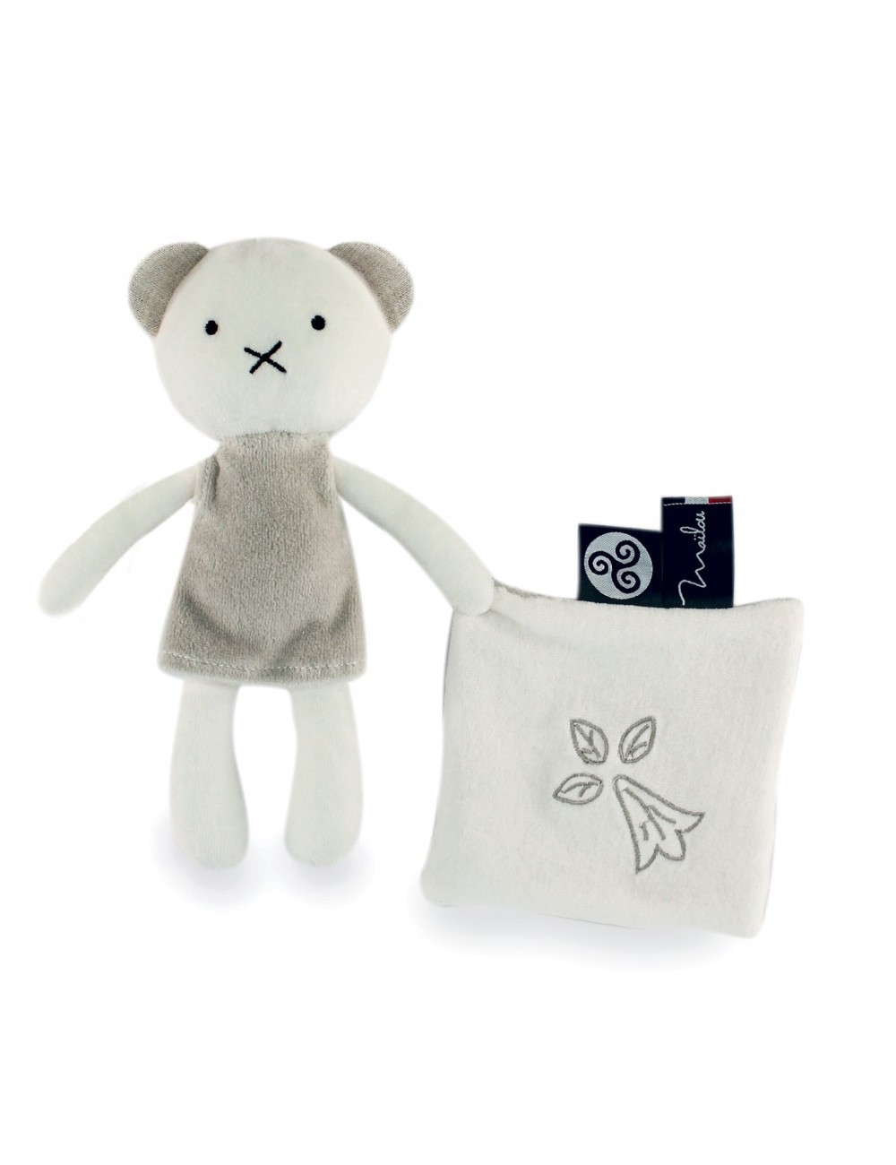 Peluche Ours avec Doudou - 22 cm - Coton BIO - Hermine