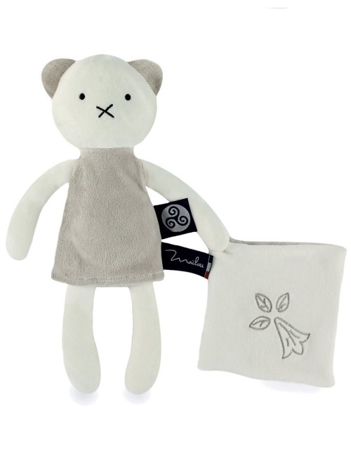 Peluche Ourson 28 cm avec Doudou  - Hermine - Coton BIO