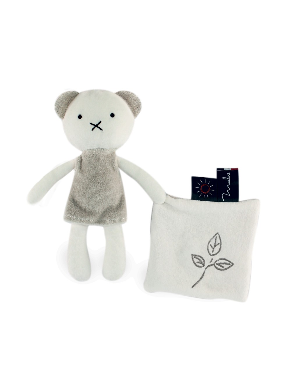 Peluche Ours avec Doudou - 22 cm - Coton BIO - Feuilles - Terre de Légendes