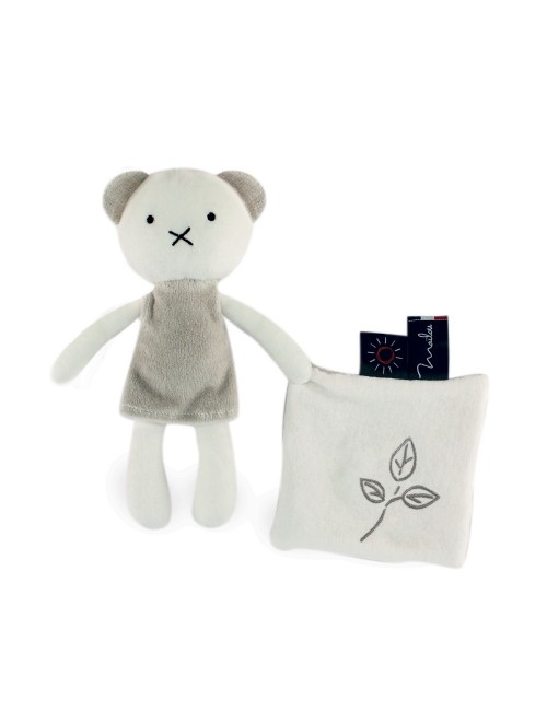 Peluche Ours avec Doudou - 22 cm - Coton BIO - Feuilles - Terre de Légendes