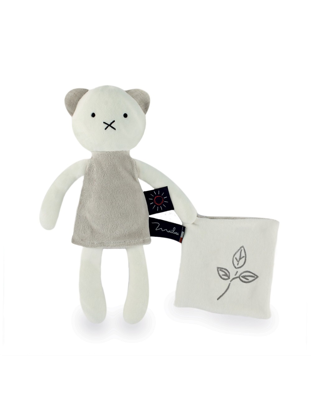 Peluche Ourson avec Doudou - 28 cm - Coton BIO - Feuilles - Terre de Légendes