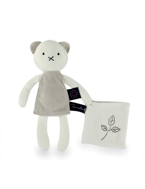 Peluche Ourson avec Doudou - 28 cm - Coton BIO - Feuilles - Terre de Légendes
