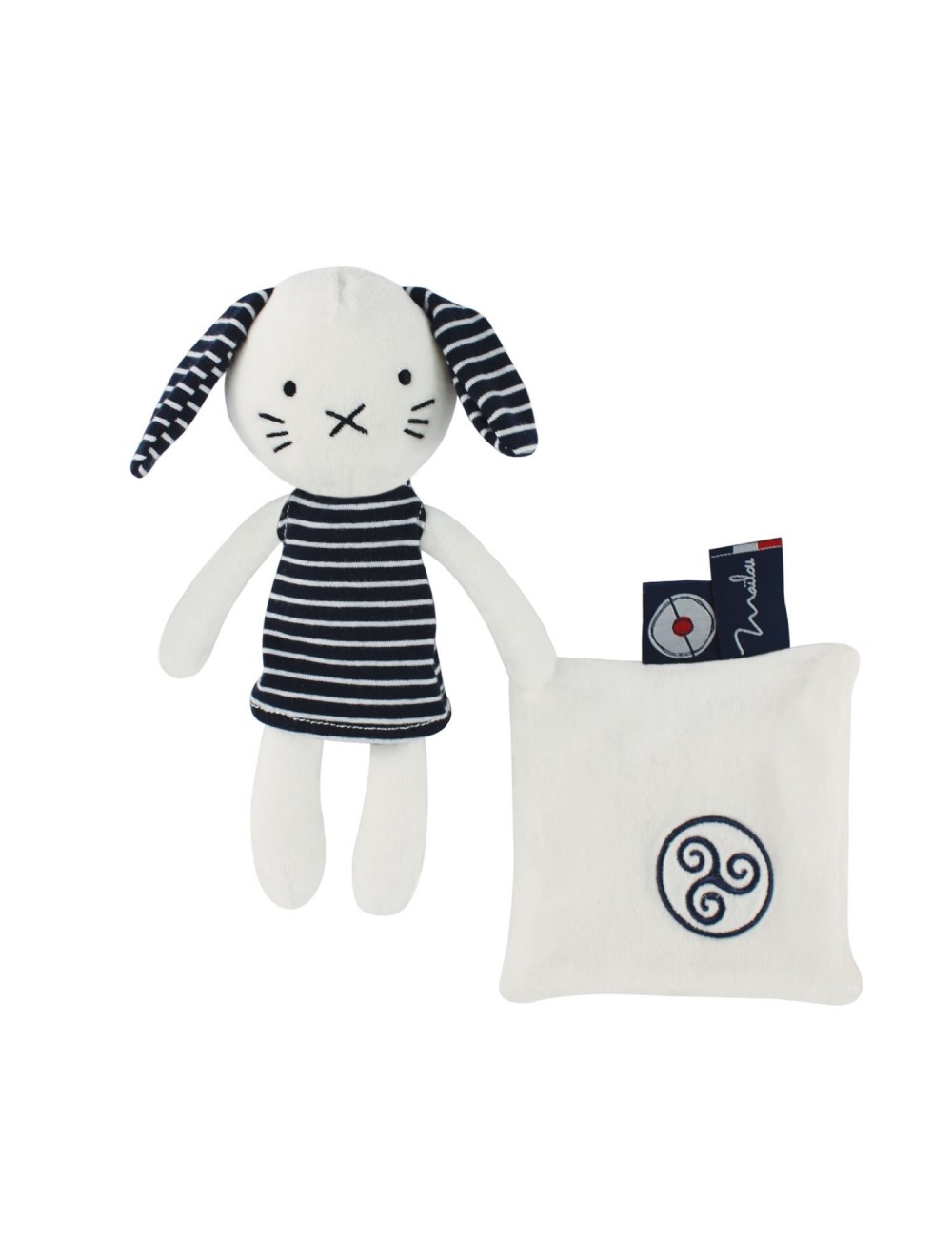 Peluche Chien avec Doudou - 22 cm - Coton BIO - Triskel - Mer d'Iroise