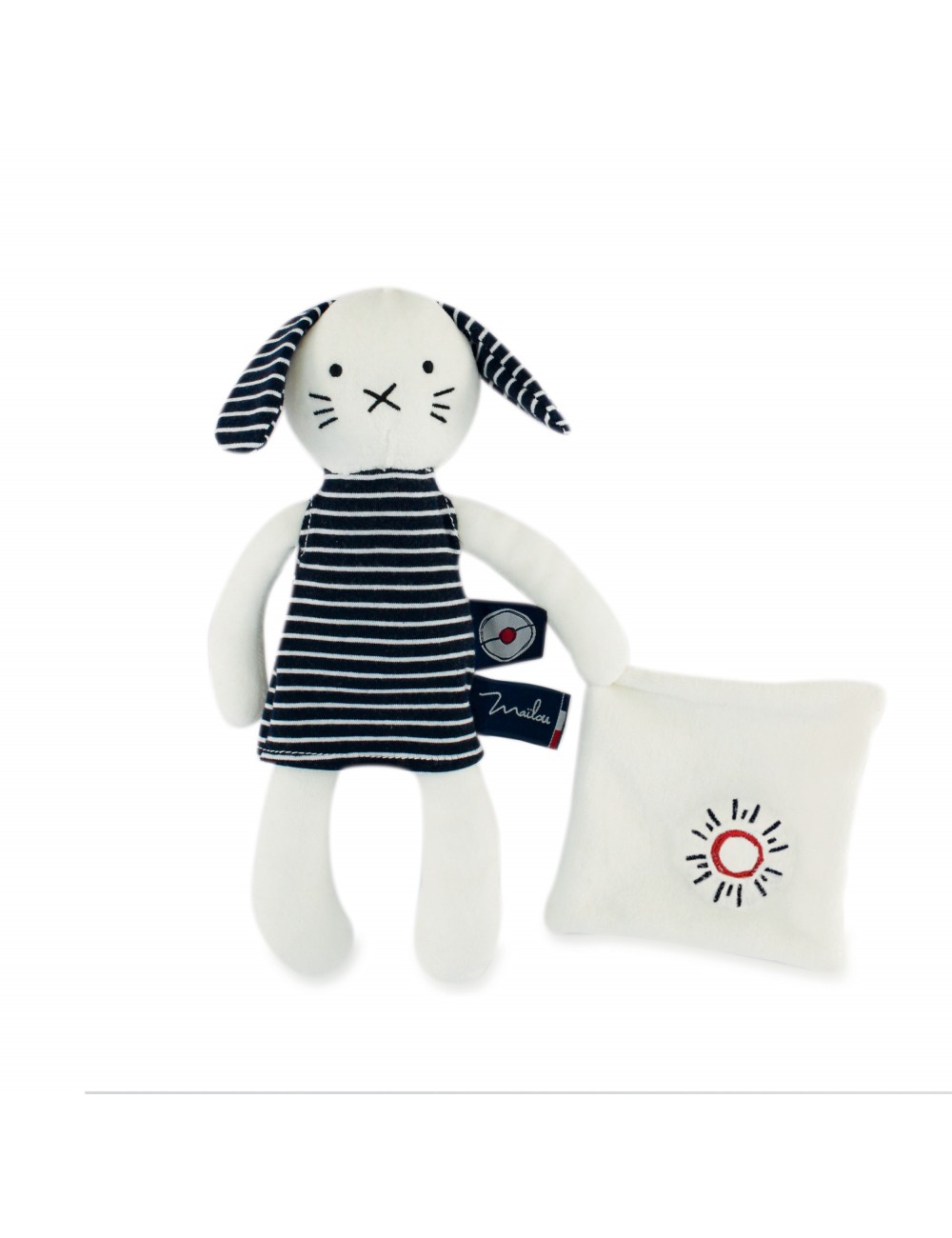 Peluche Chien avec Doudou - 28 cm - Coton BIO - Soleil - Mer d'Iroise